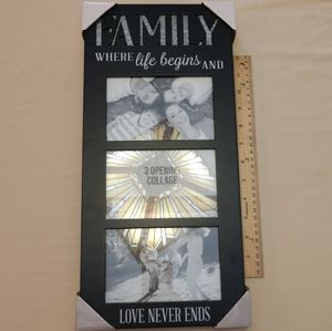 Family picture frame with three 4x6 spaces
